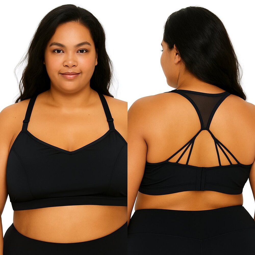 Livi Active Sports Bra No Wire Soft Cup Black Strappy T Back 14 16 XL